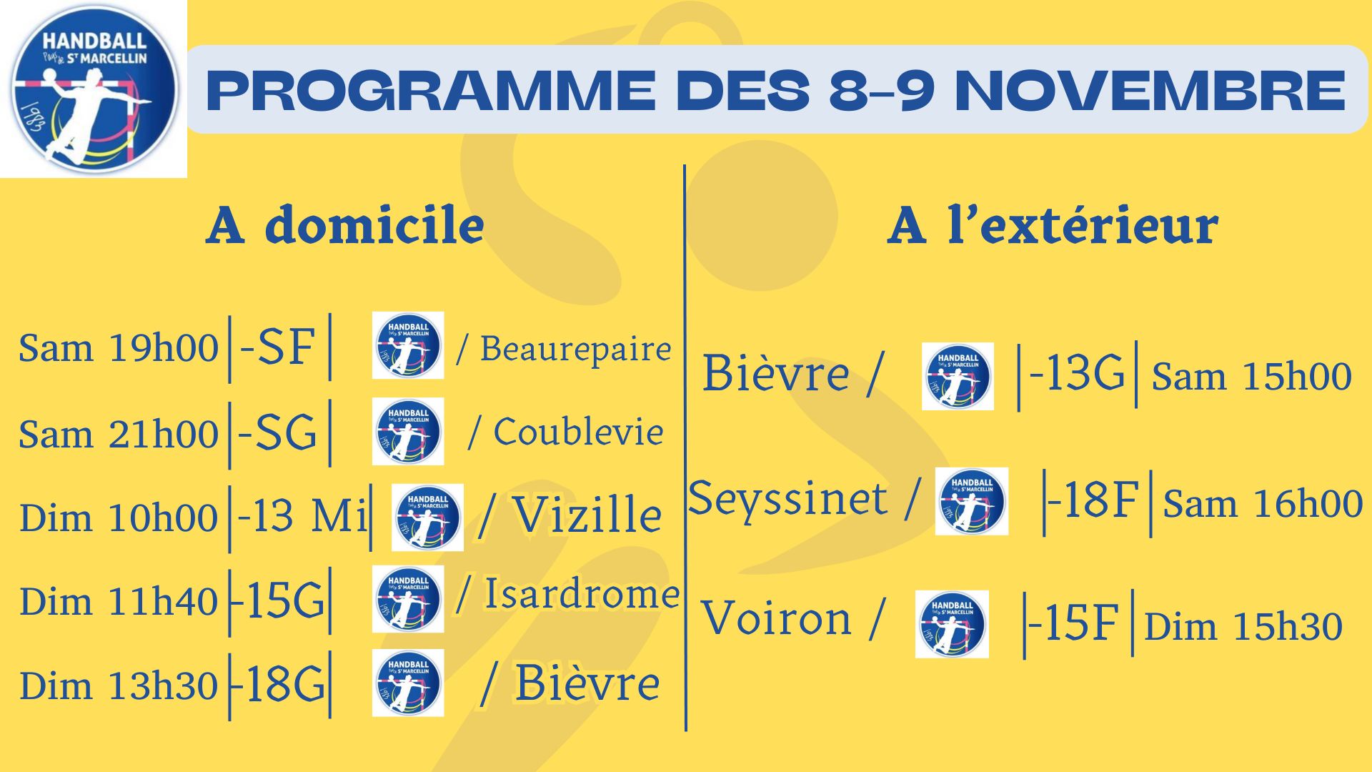 programme 8 novembre 2025 handball saint marcellin
